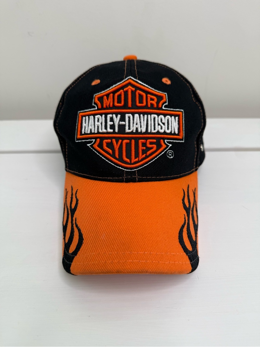 Harley-Davidson Black Orange Flame Logo Baseball Cap Hat